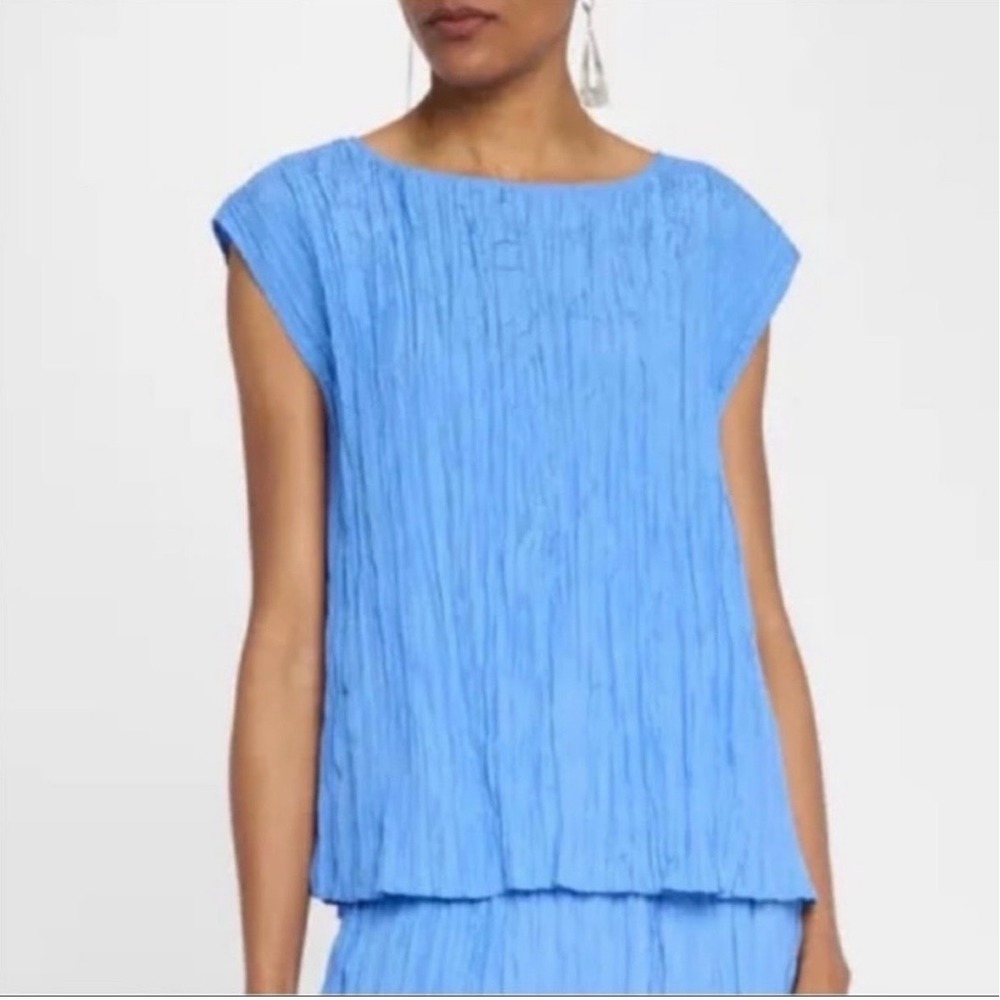 Eileen Fisher Crushed Silk Ballet Neck Top Size XXS
